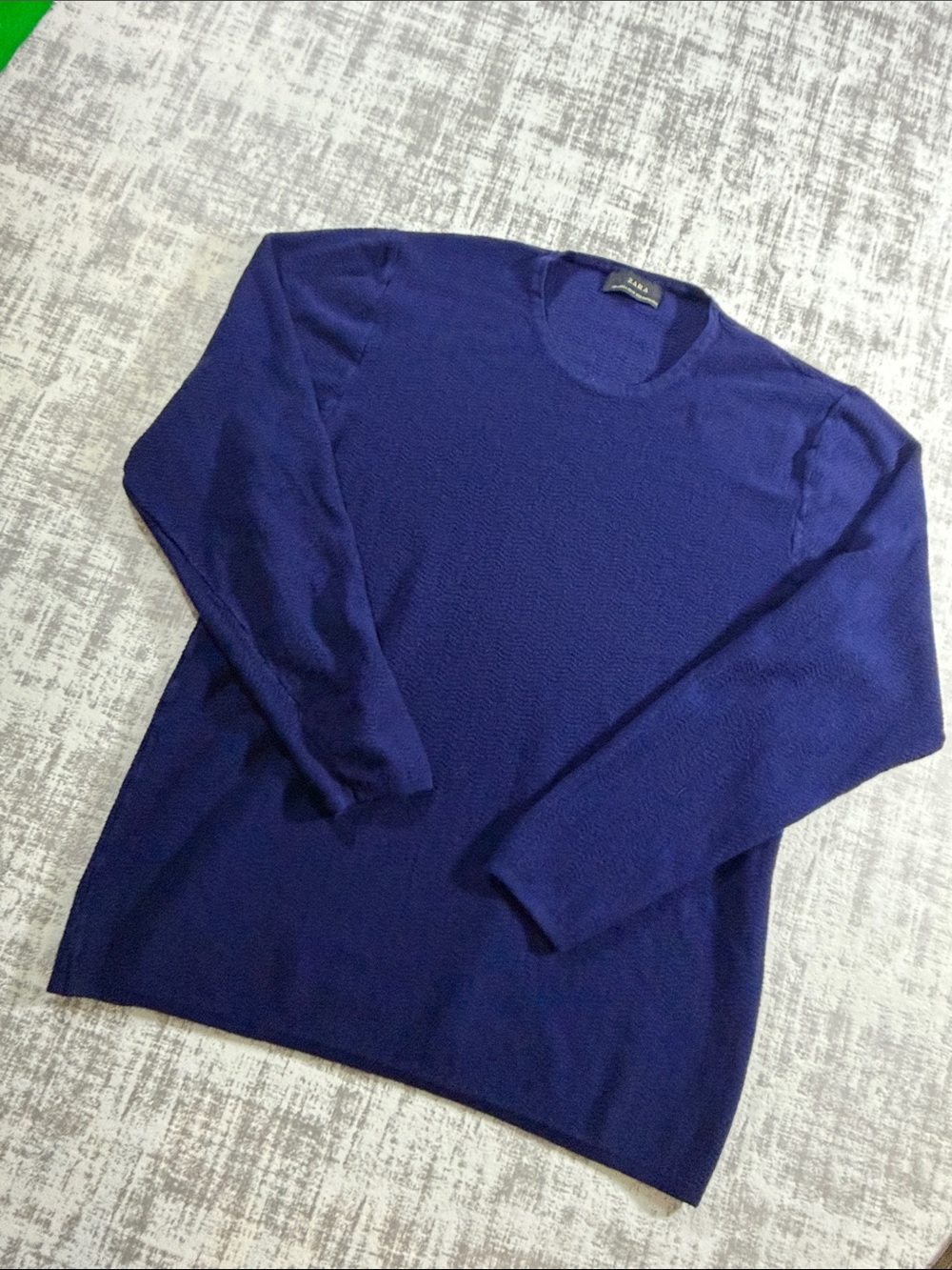 Zara Women Navy Blue Textured Crewneck Sweater sz L womens 23.5X17.5 PTP - Picture 3 of 9
